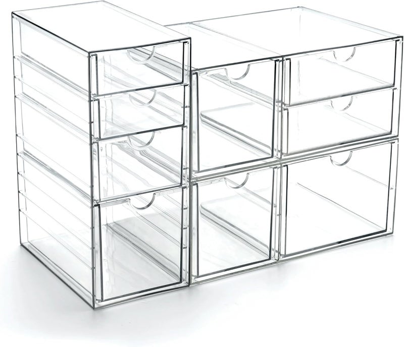 Prsildan Acrylic Drawer Makeup Organizer with 9 Drawers, Set of 3 Office Desk Organizers Accessories, Clear Stackable Storage Drawers for Vanity, Countertop, Craft, Jewelry, Art Supply Organization - Image 1